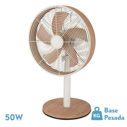 Ventilador de Sobremesa Alcañiz 45 W Blanco y Haya Fabrilamp - vista principal | Fabrilamp / Abrila