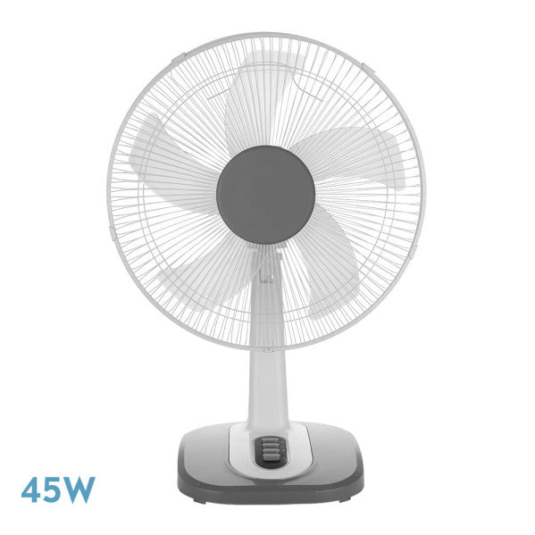 Ventilador de sobremesa Arroyo Grande Blanco/Gris de Fabrilamp, 3 velocidades, oscilante y rotatorio. Perfecto para refrescar tu hogar.