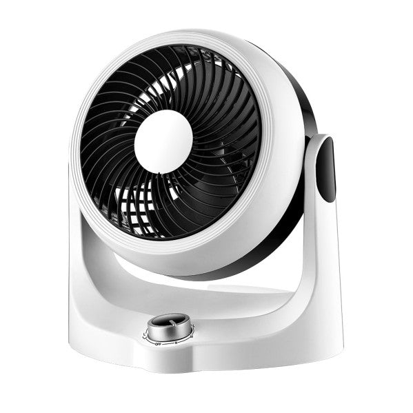 Ventilador de sobremesa Cartago blanco y negro de Fabrilamp, 40W, 3 velocidades, oscilación, ideal para escritorio u oficina.