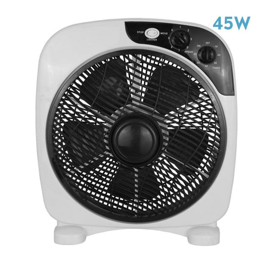 Ventilador de sobremesa Borja 45W blanco y negro de Fabrilamp, vista frontal.