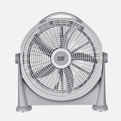 Ventilador de sobremesa Fabrilamp fabricado en policarbonato gris mate con asa de transporte