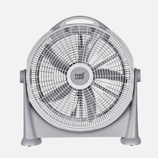 Ventilador de sobremesa Fabrilamp fabricado en policarbonato gris mate con asa de transporte