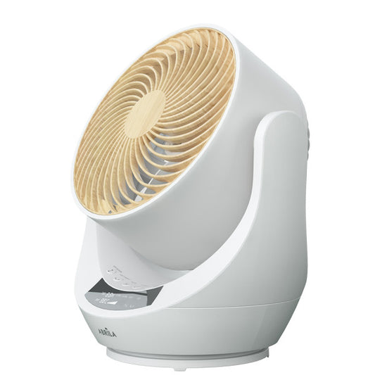 Ventilador de sobremesa Navia Blanco/Haya de Fabrilamp, vista frontal.