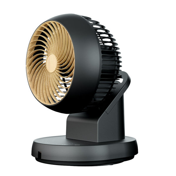 Ventilador de sobremesa Urbel negro/haya con mando a distancia y temporizador. Diseño moderno y elegante.