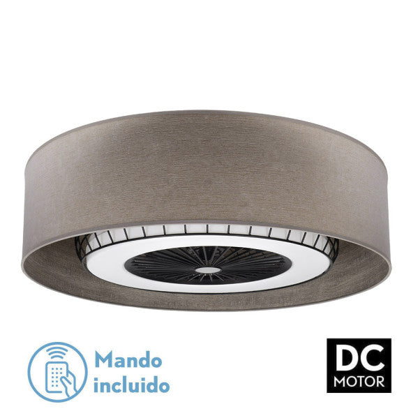 Ventilador de techo Tania 72w Madera Gris, vista frontal, 5 aspas, mando a distancia incluido.