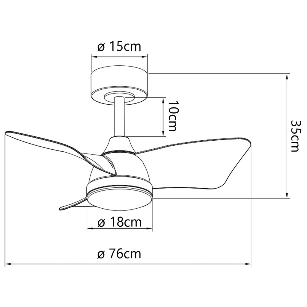 Medidas ventilador de techo Tauro 76cm blanco AJP/Alemar (Ref. 11824) - LuzGuru.com
