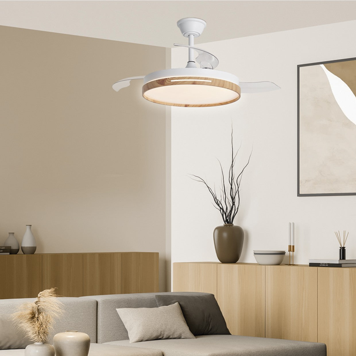 Ventilador Togo 50cm Madera AJP Alemar Ref. 11817 - Detalles:  Diseño moderno, 3 palas, luz LED integrada, silencioso y eficiente. LuzGurú
