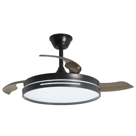 Ventilador de techo Togo Negro AJP / Alemar con palas abiertas, mostrando el flujo de aire
