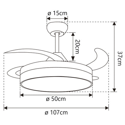 Ventilador Togo Plata 50cm AJP/Alemar - Ref. 11816.  Alta calidad, 3 palas, luz LED, mando a distancia, diseño moderno. LUZGURÚ.
