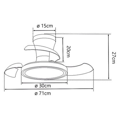 Medidas del ventilador Tombet Blanco 30cm LED 48W (Ref. 11832) de AJP/Alemar - LUZGURU
