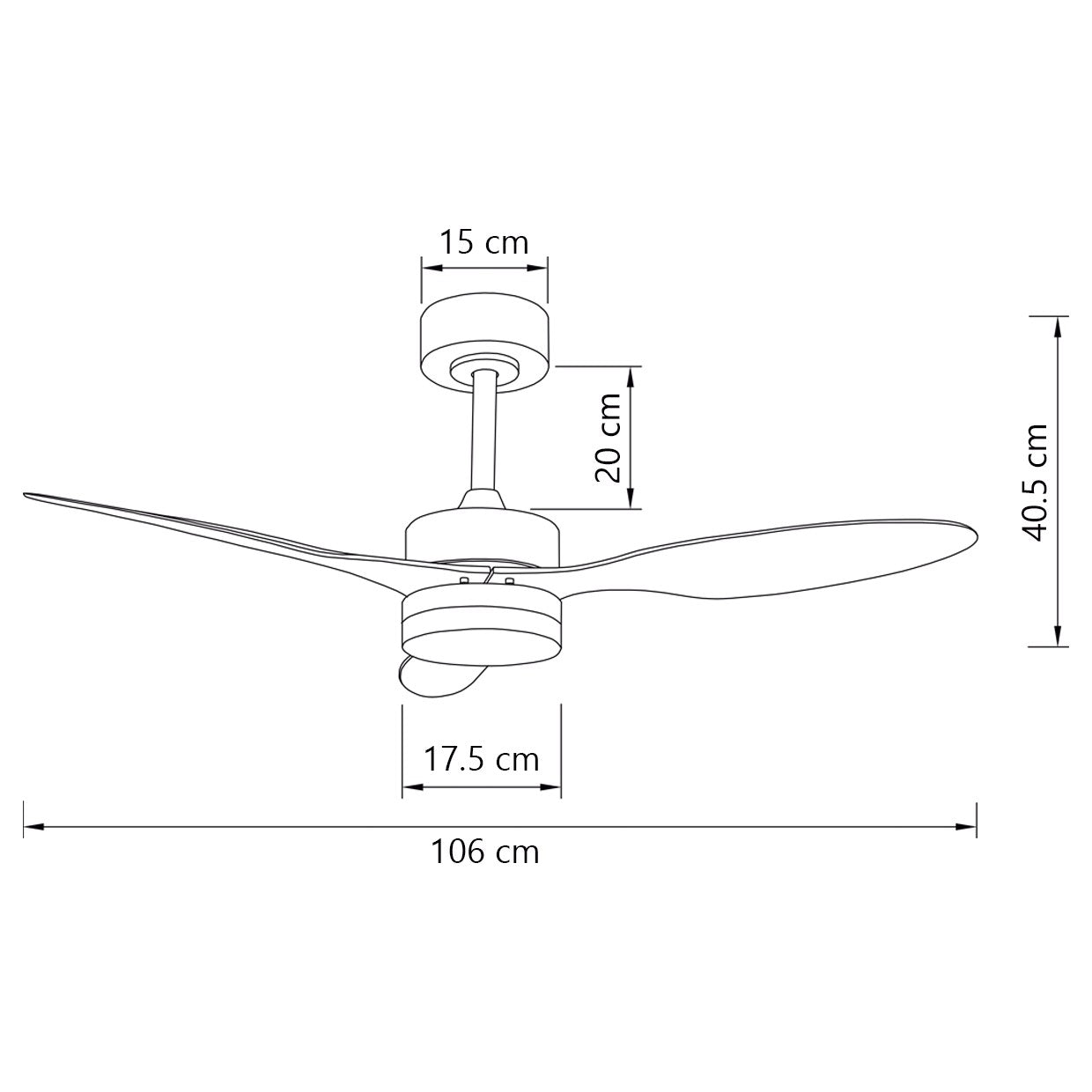 Medidas Ventilador Valcano Negro 107cm AJP Alemar Ref. 11541 - LuzGuru
