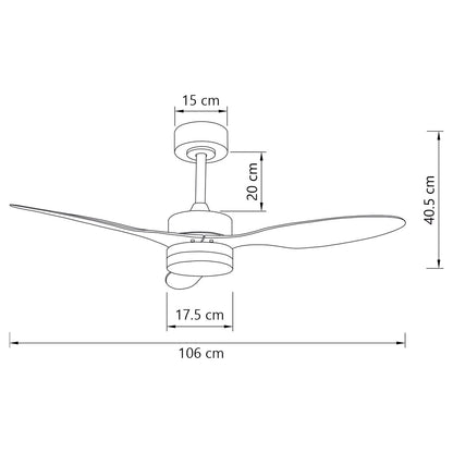 Medidas Ventilador Valcano Negro 107cm AJP Alemar Ref. 11541 - LuzGuru
