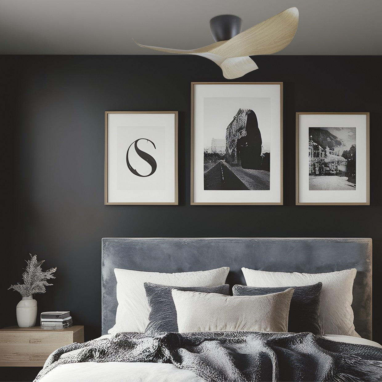Ventilador de Techo VENICE Negro Madera 97cm AJP / Alemar detalle de las palas y motor DC