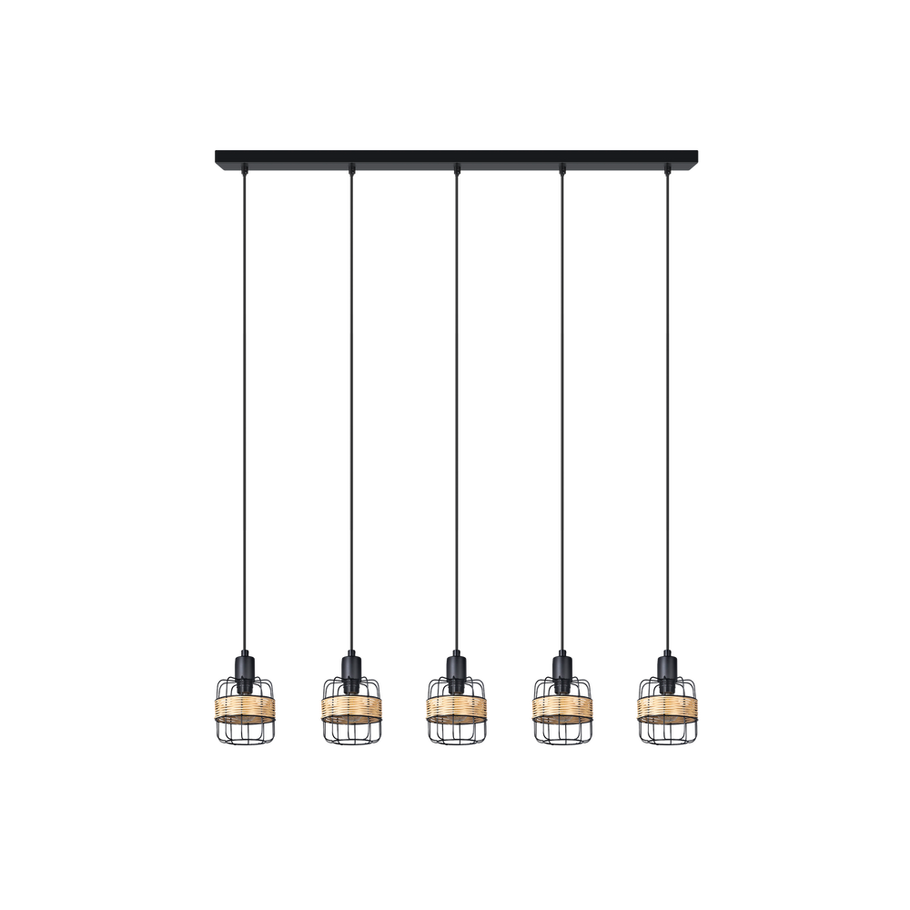 Regleta Colgante Zenda 5 Luces E14 Forja y Rattán Negro Fabrilamp